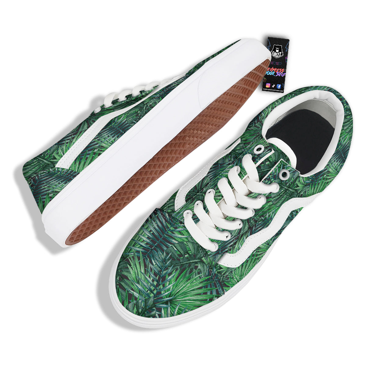 Tropical Leaf Watercolor Print Pattern Skate Shoes-grizzshop
