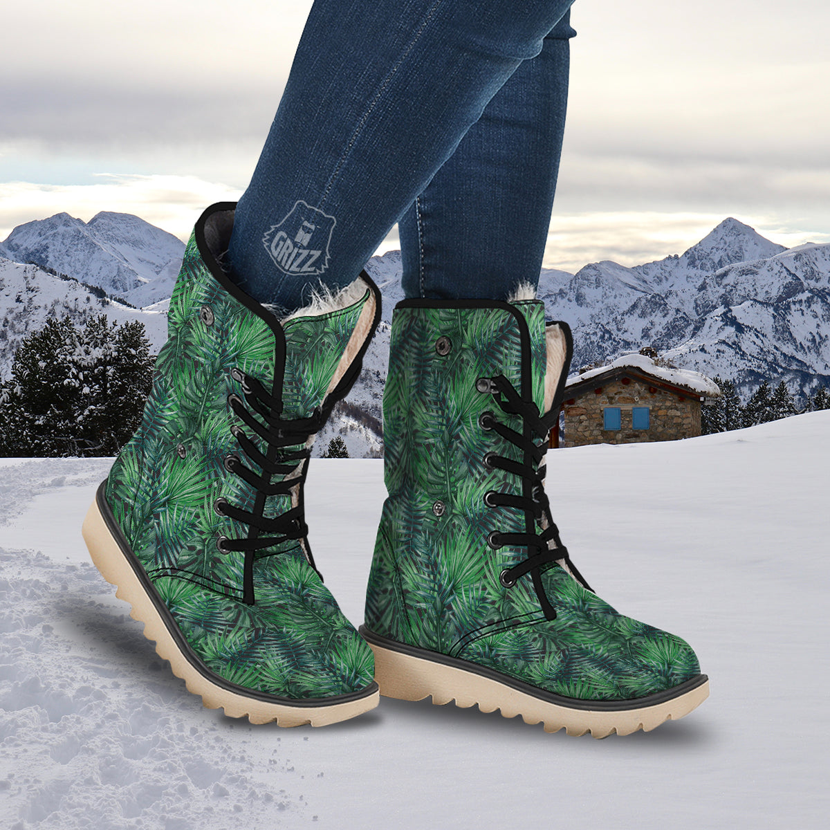 Tropical Leaf Watercolor Print Pattern Snow Boots-grizzshop