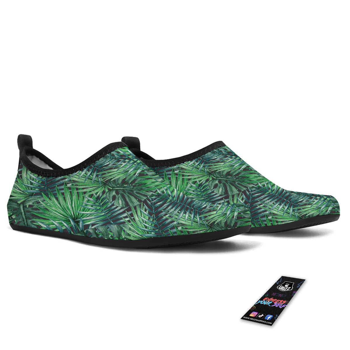 Tropical Leaf Watercolor Print Pattern Water Shoes-grizzshop