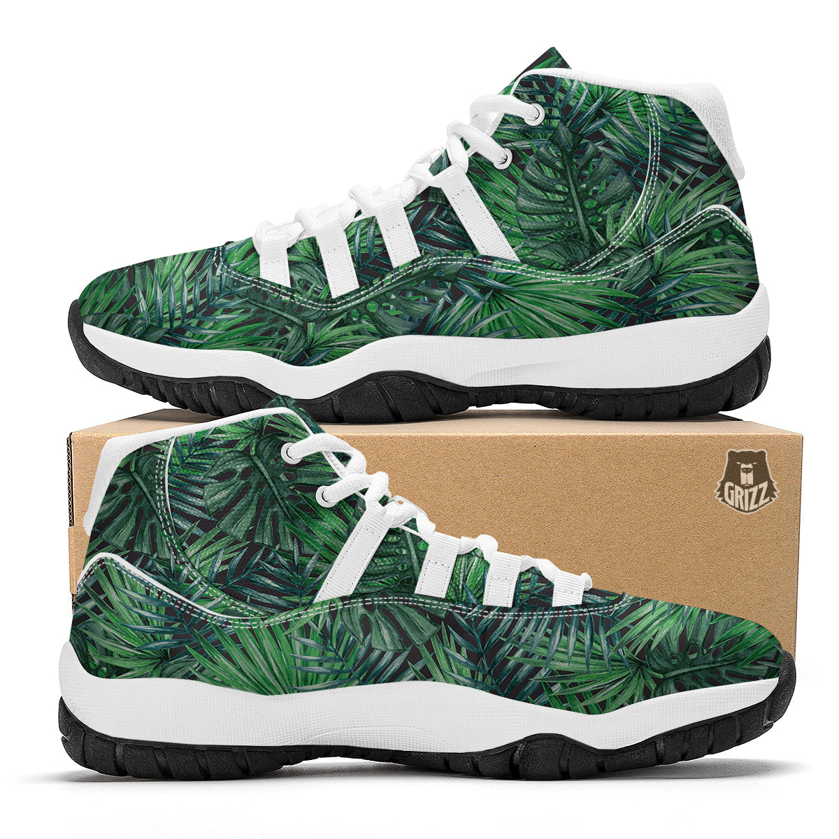 Tropical Leaf Watercolor Print Pattern White Bball Shoes-grizzshop