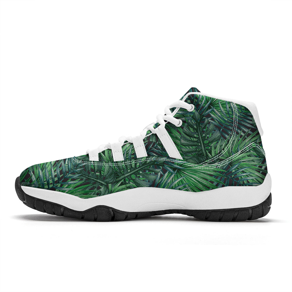 Tropical Leaf Watercolor Print Pattern White Bball Shoes-grizzshop