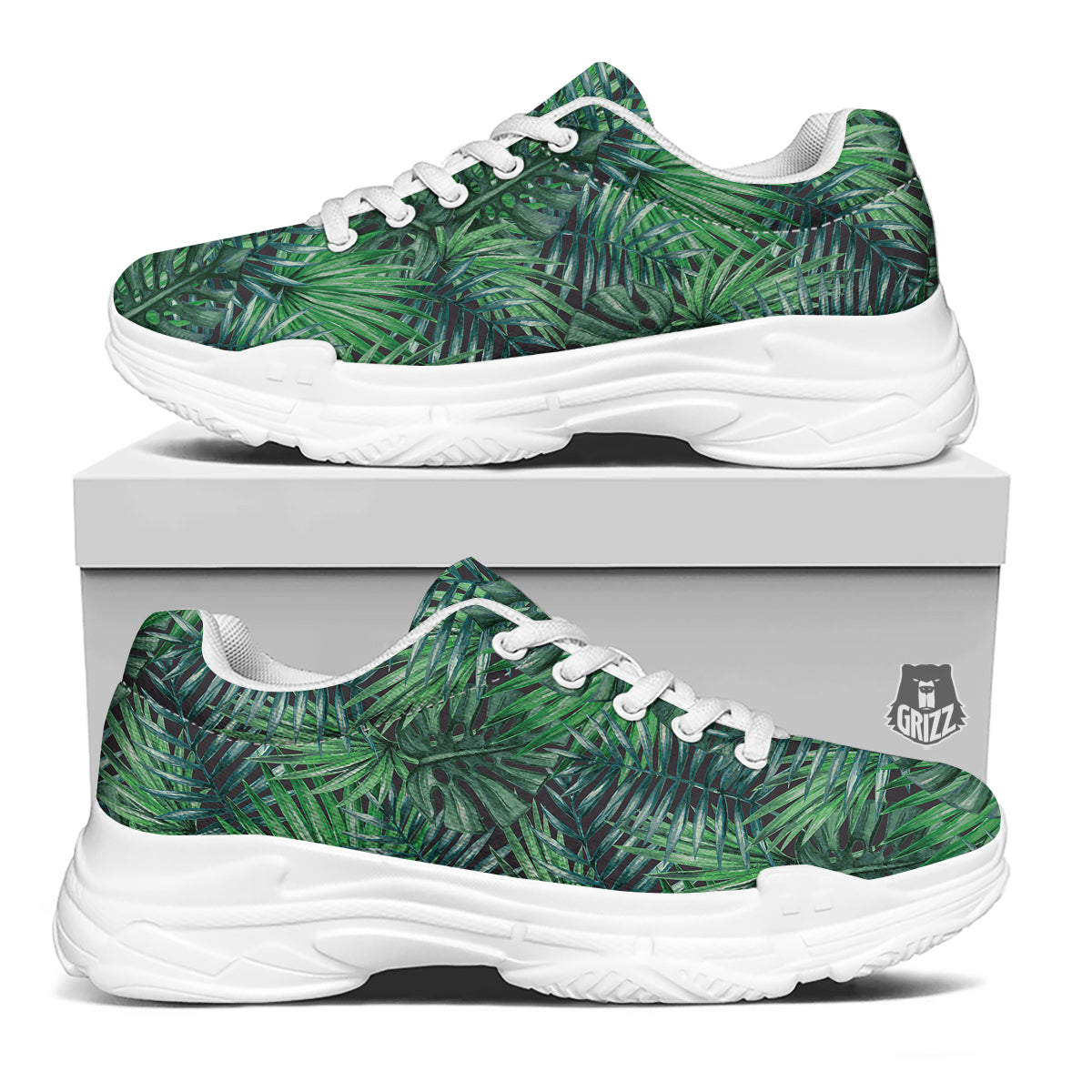 Tropical Leaf Watercolor Print Pattern White Chunky Shoes-grizzshop