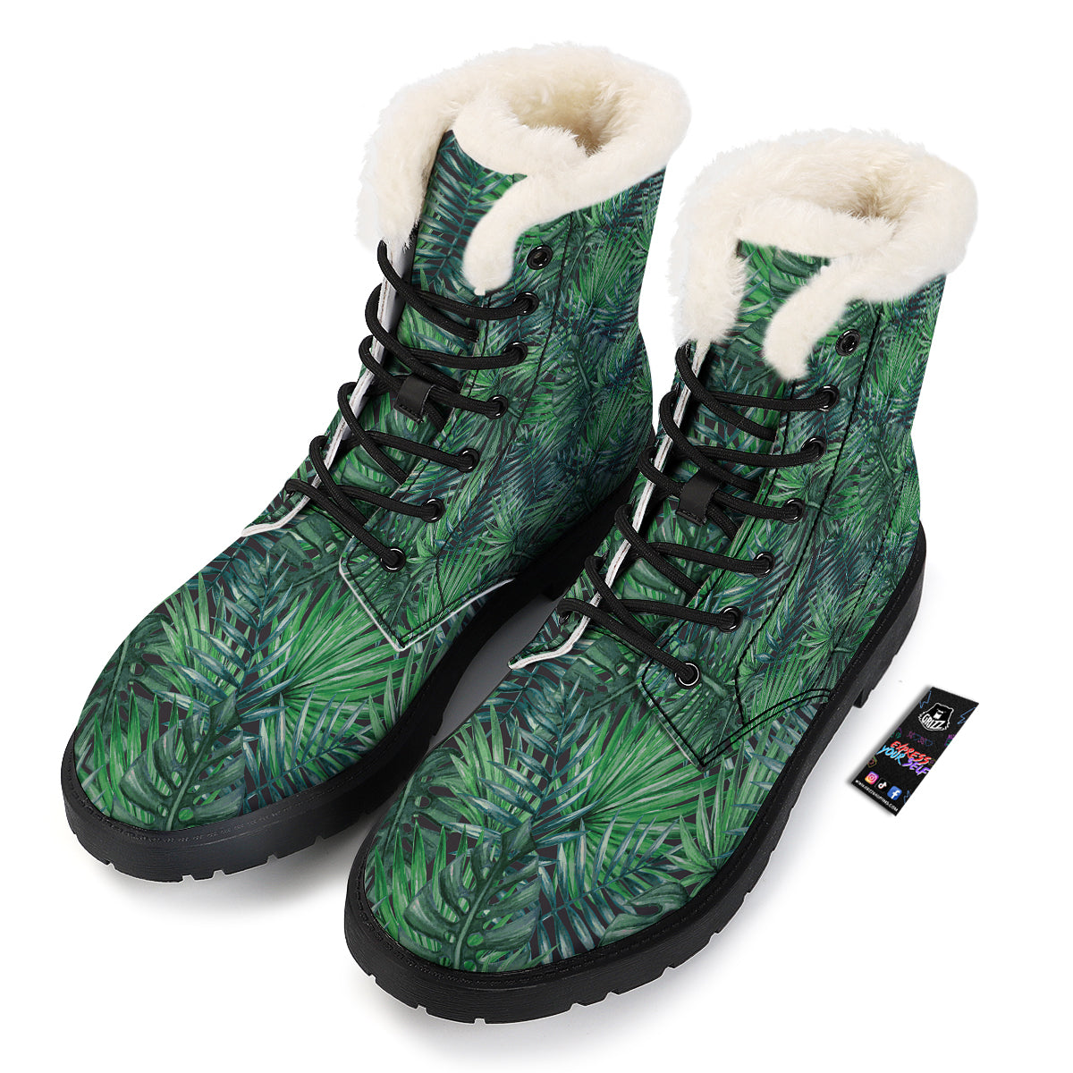 Tropical Leaf Watercolor Print Pattern Winter Boots-grizzshop