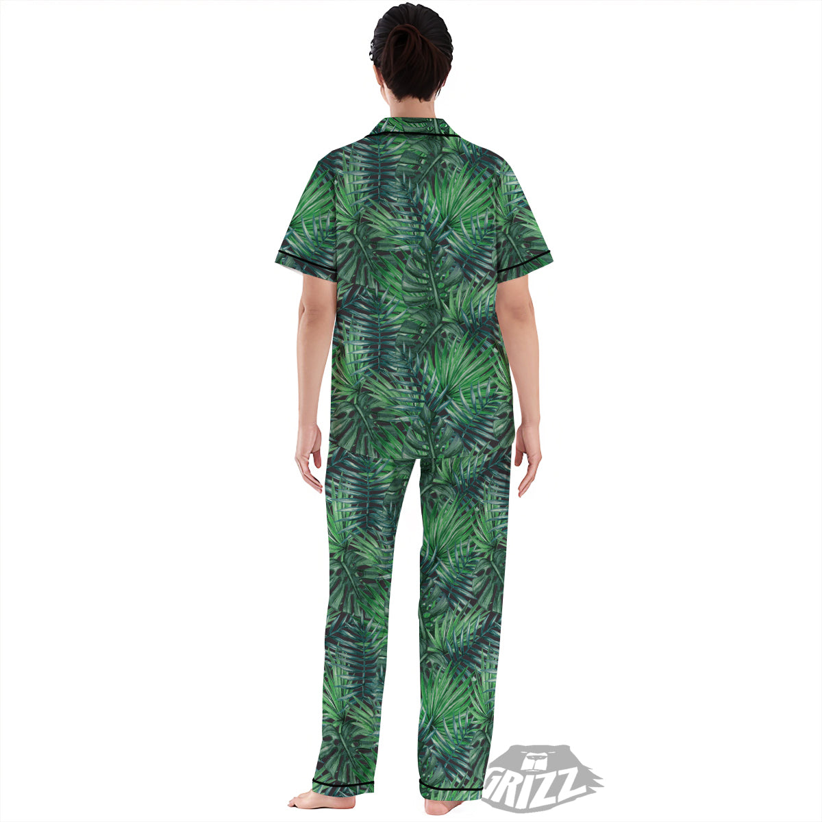 Tropical Leaf Watercolor Print Pattern Women's Pajamas Set-grizzshop