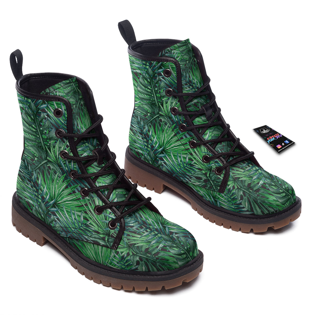 Tropical Leaf Watercolor Print Pattern Work Boots-grizzshop