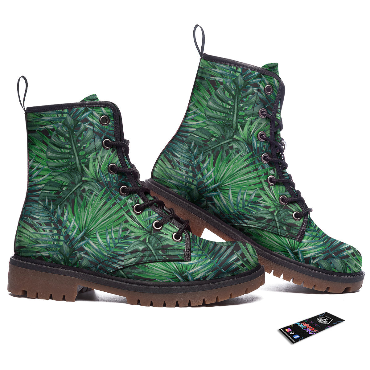 Tropical Leaf Watercolor Print Pattern Work Boots-grizzshop