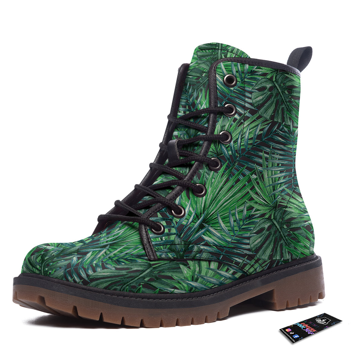 Tropical Leaf Watercolor Print Pattern Work Boots-grizzshop