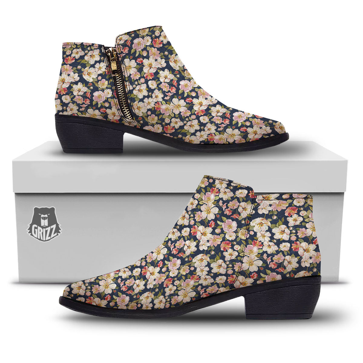 Tropical Leaves Blossom Print Pattern Ankle Boots-grizzshop