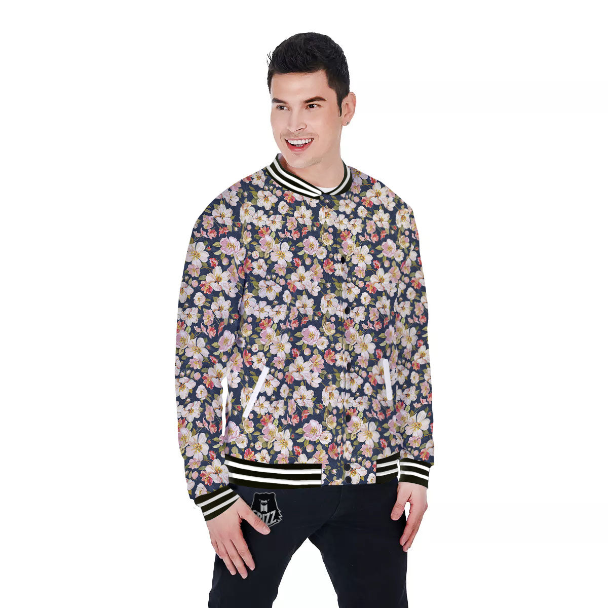 Tropical Leaves Blossom Print Pattern Baseball Jacket-grizzshop