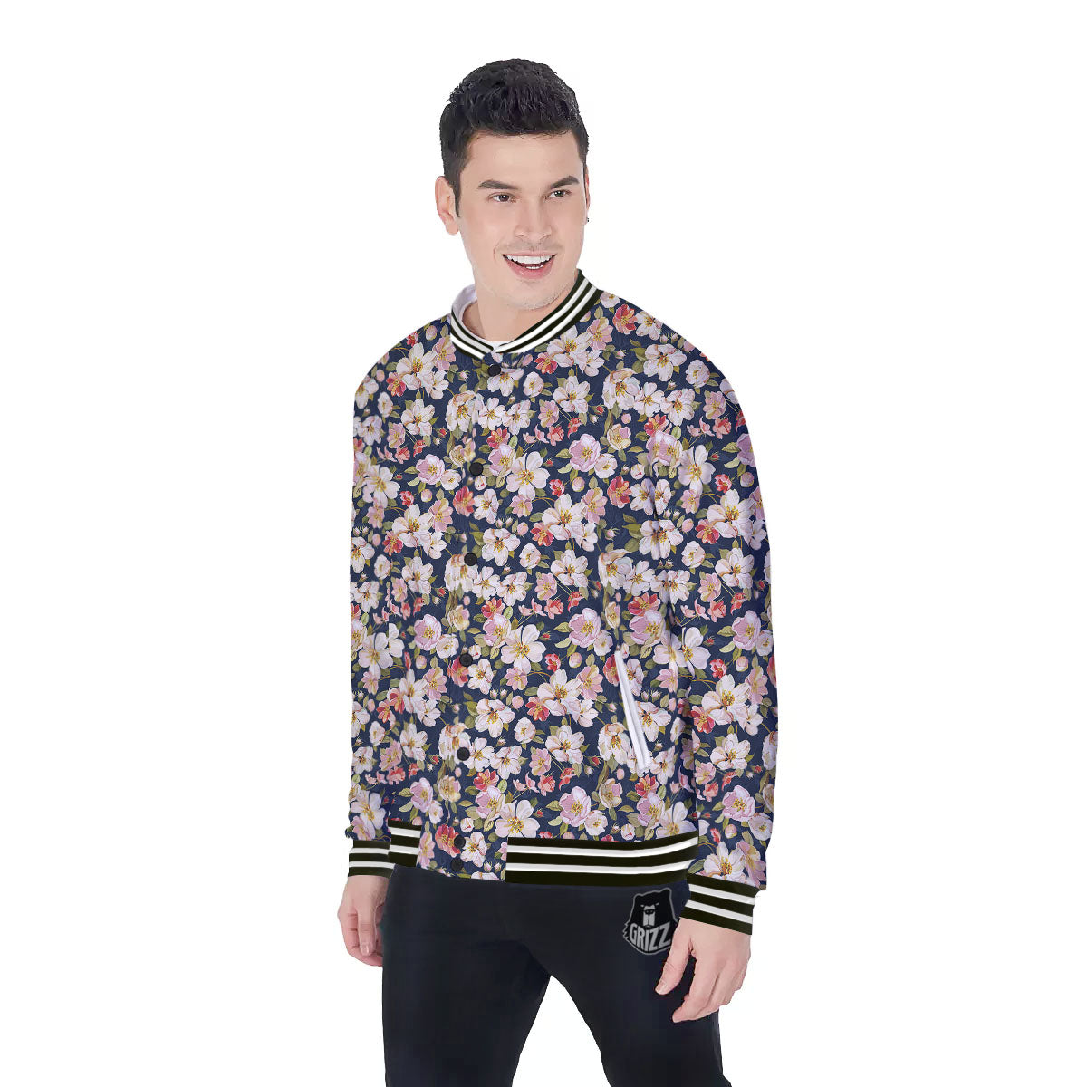 Tropical Leaves Blossom Print Pattern Baseball Jacket-grizzshop