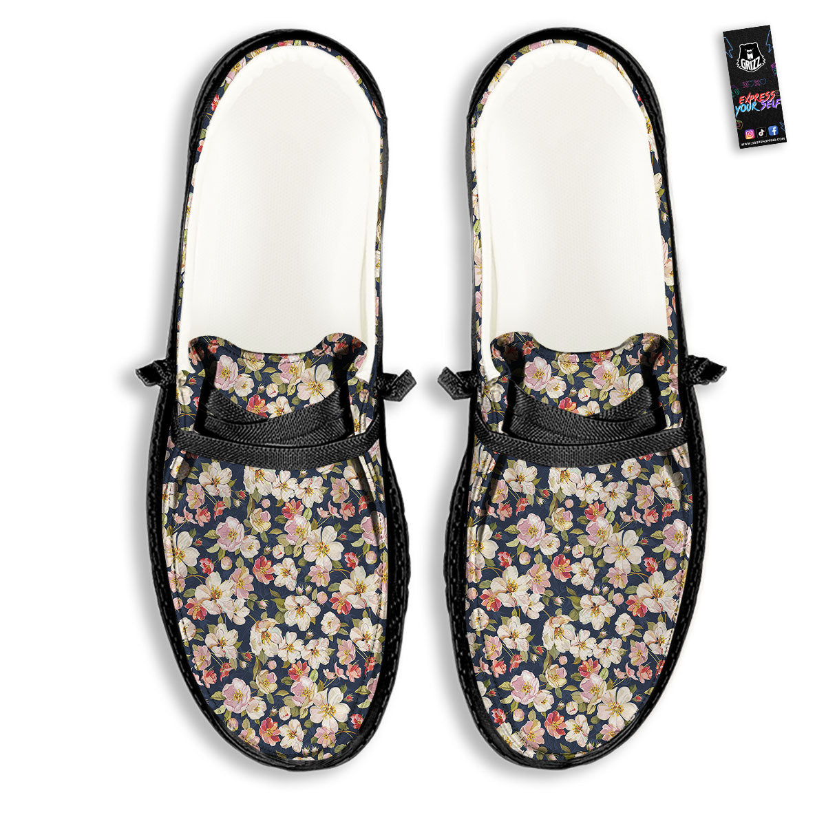 Tropical Leaves Blossom Print Pattern Black Loafers-grizzshop
