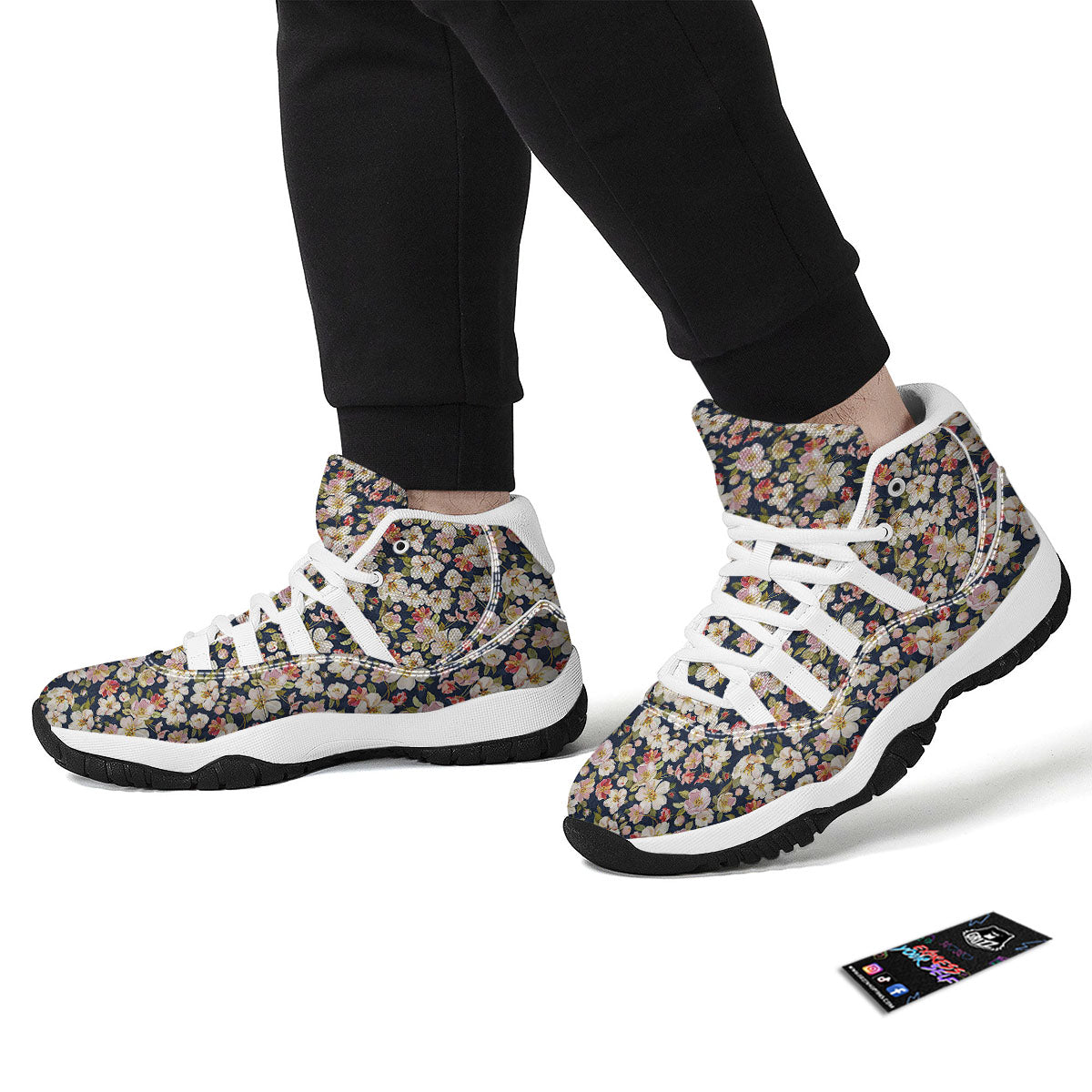 Tropical Leaves Blossom Print Pattern White Bball Shoes-grizzshop