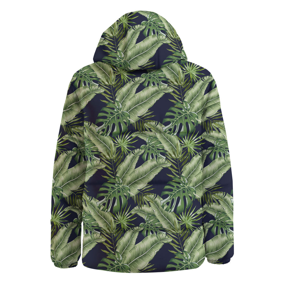 Tropical Leaves Blue Print Down Jacket-grizzshop