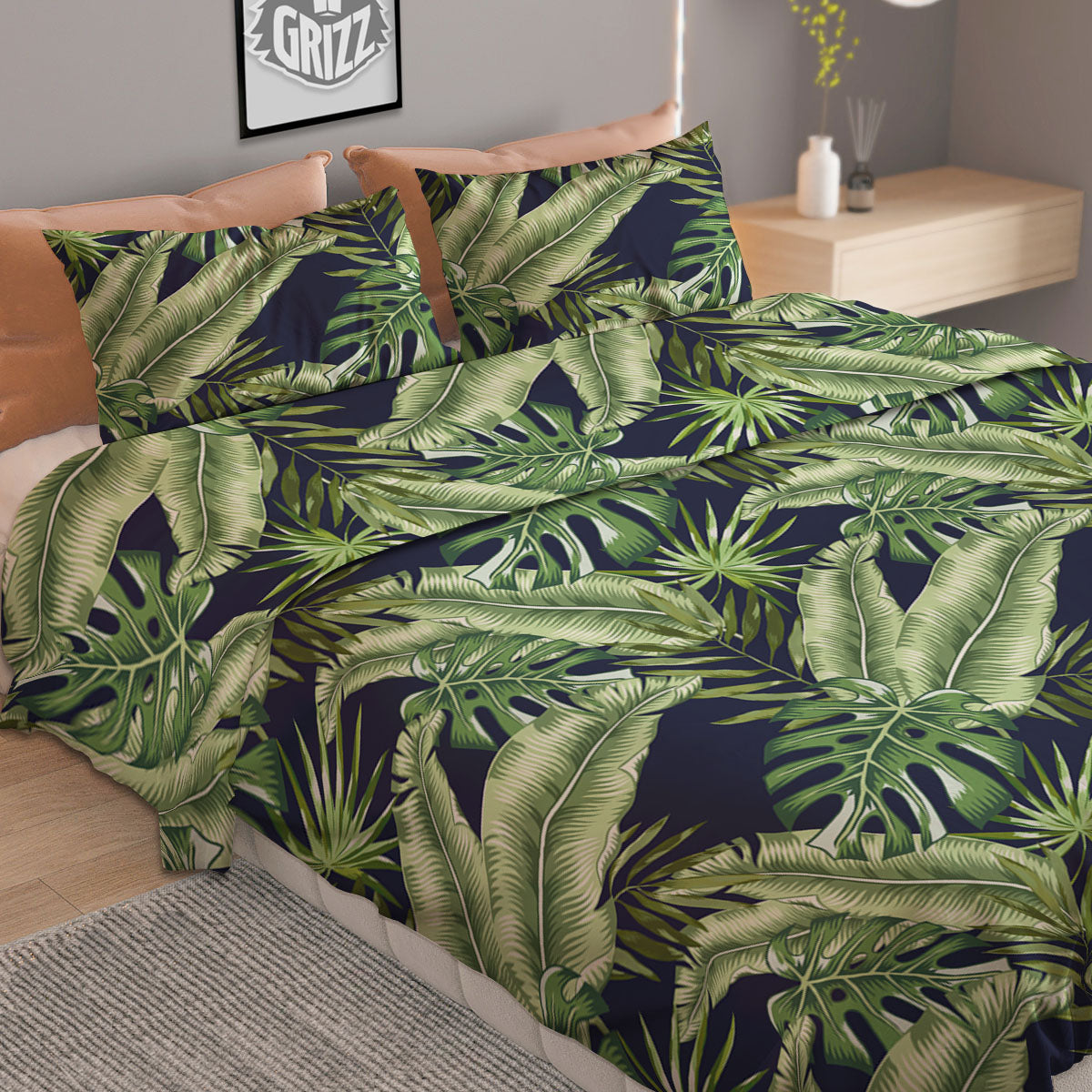 Tropical Leaves Blue Print Duvet Cover Bedding Set-grizzshop