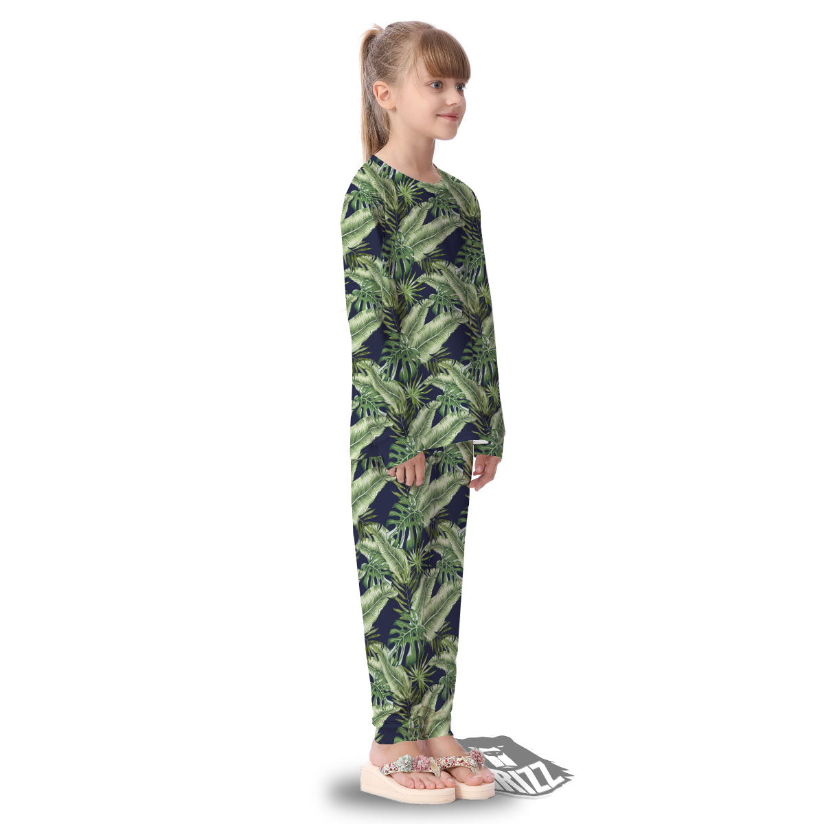 Tropical Leaves Blue Print Kid's Pajamas-grizzshop