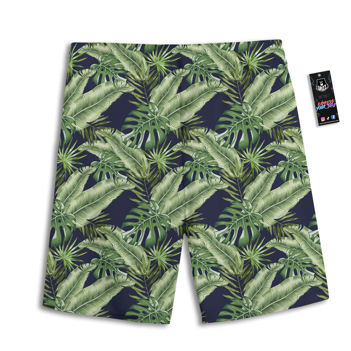 Tropical Leaves Blue Print Men's Athletic Shorts-grizzshop