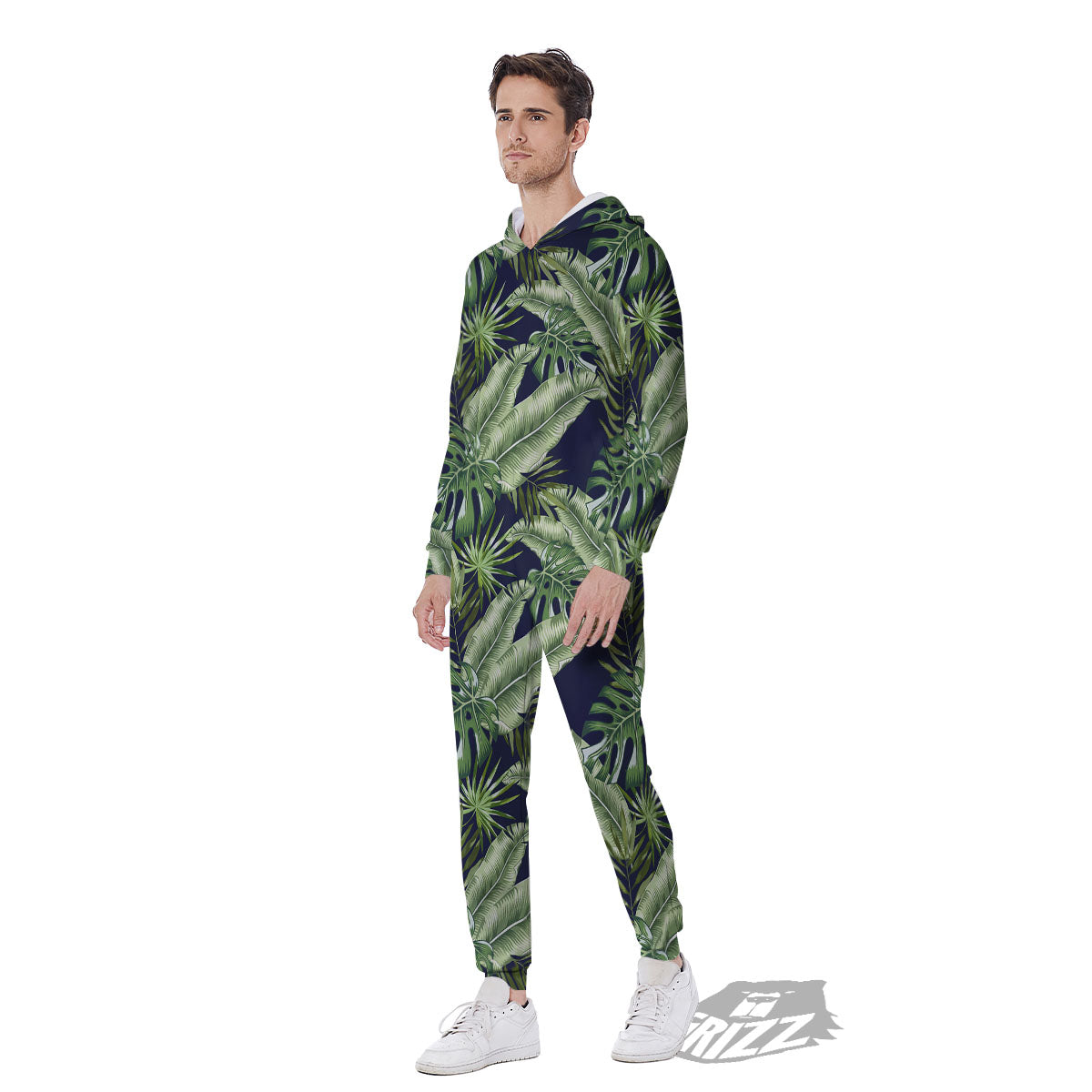 Tropical Leaves Blue Print Men's Jumpsuit-grizzshop