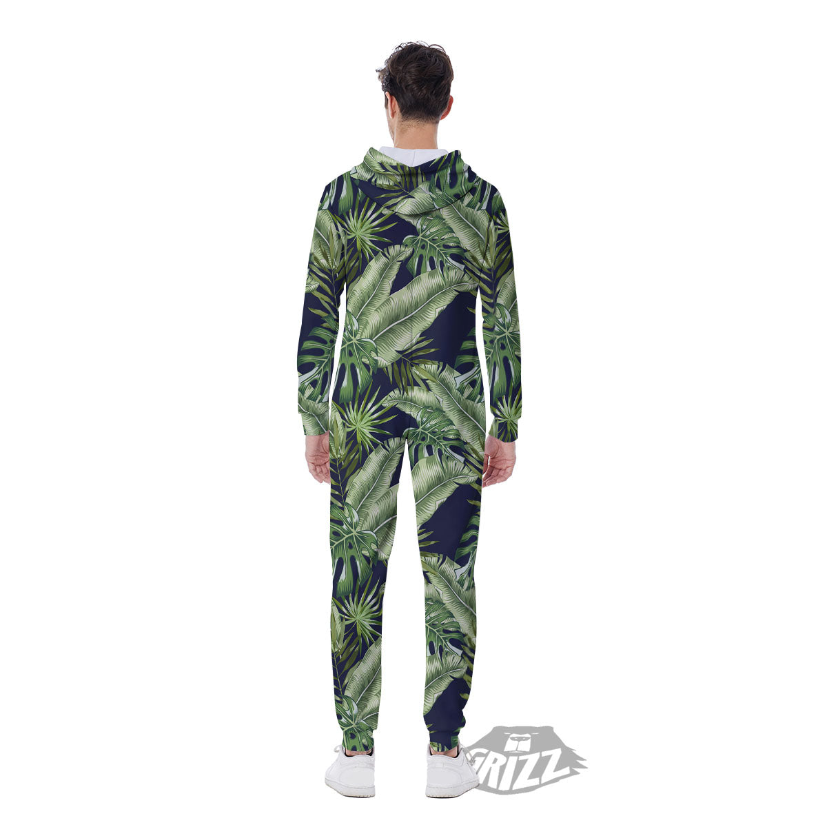 Tropical Leaves Blue Print Men's Jumpsuit-grizzshop