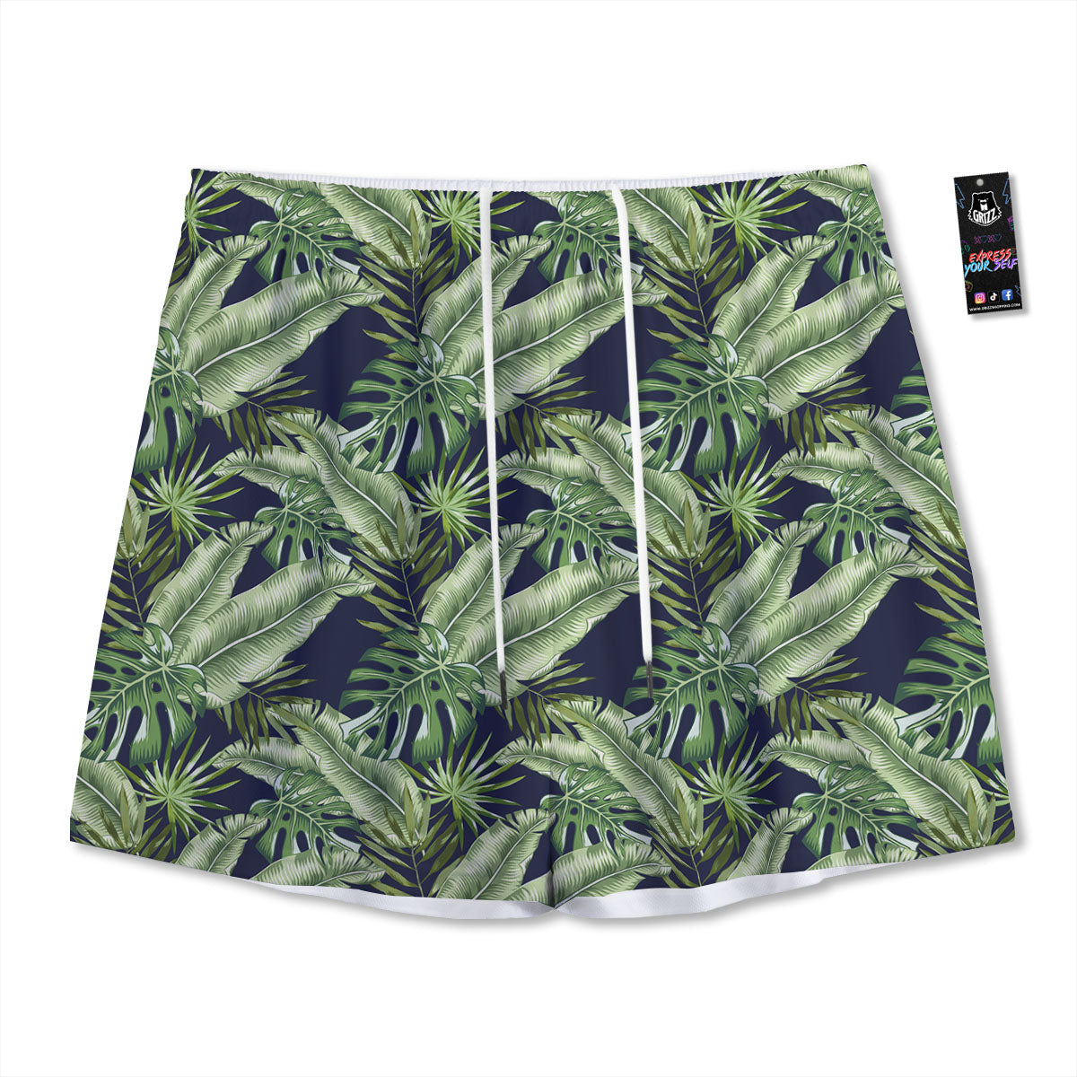 Tropical Leaves Blue Print Mesh Shorts-grizzshop