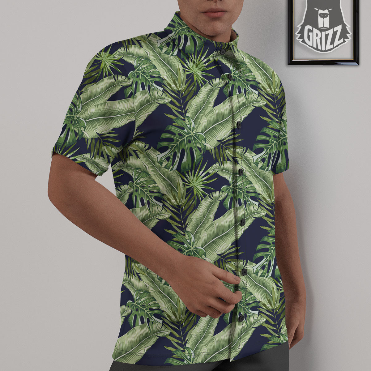 Tropical Leaves Blue Print Untucked Shirts-grizzshop