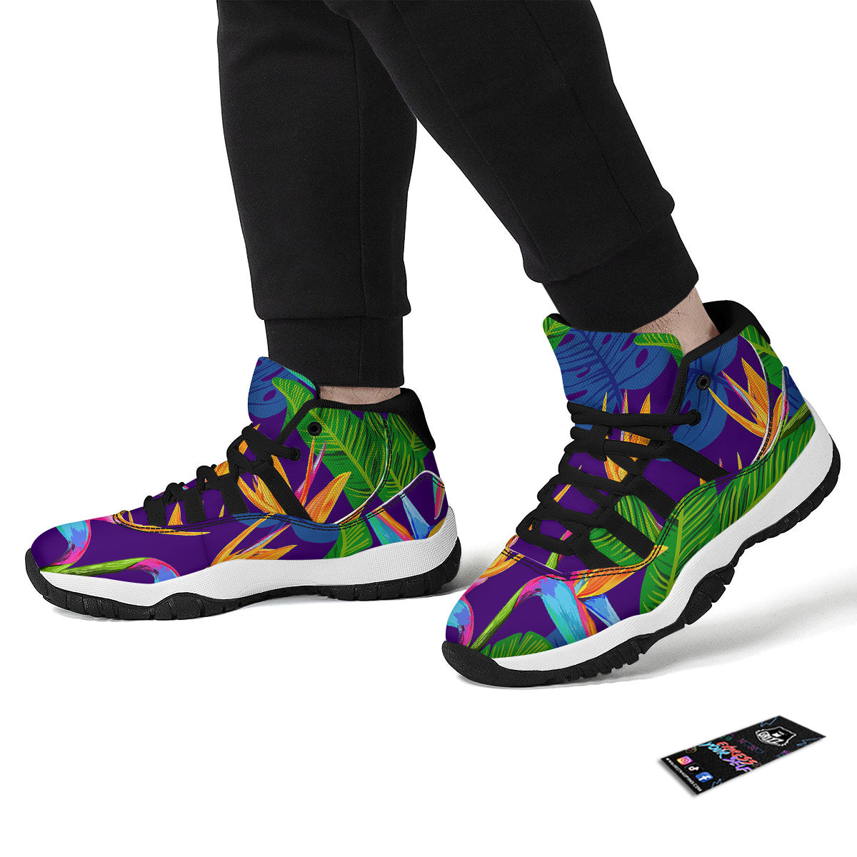Tropical Leaves Colorful Print Pattern Colorful Black Bball Shoes-grizzshop