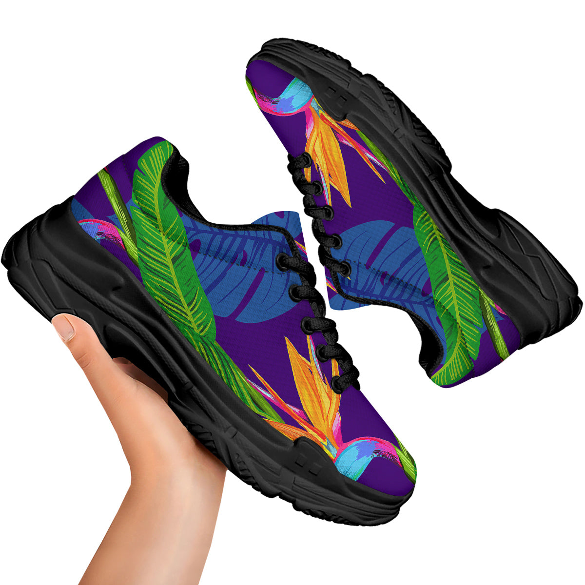 Tropical Leaves Colorful Print Pattern Colorful Black Chunky Shoes-grizzshop