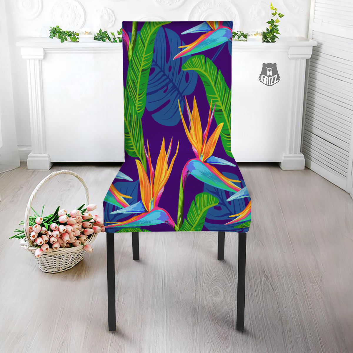 Tropical Leaves Colorful Print Pattern Colorful Dining Chair Slipcover-grizzshop