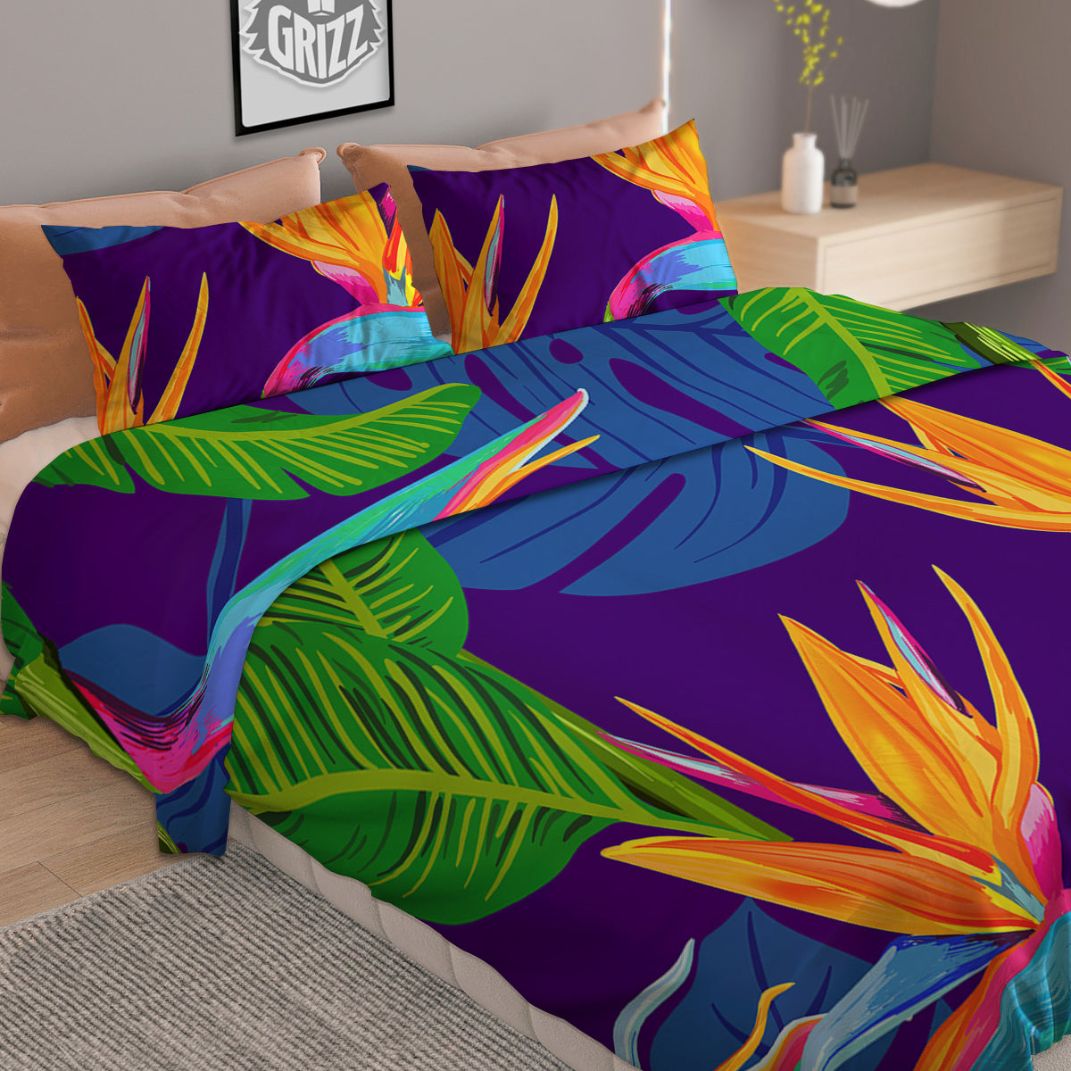 Tropical Leaves Colorful Print Pattern Colorful Duvet Cover Bedding Set-grizzshop