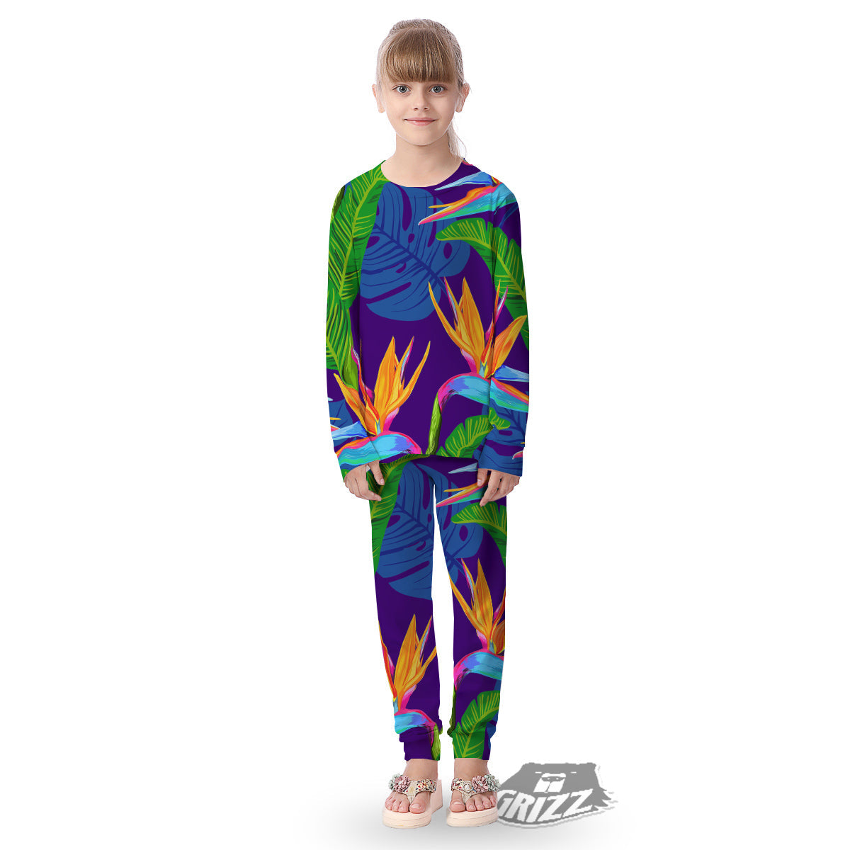 Tropical Leaves Colorful Print Pattern Colorful Kid's Pajamas-grizzshop