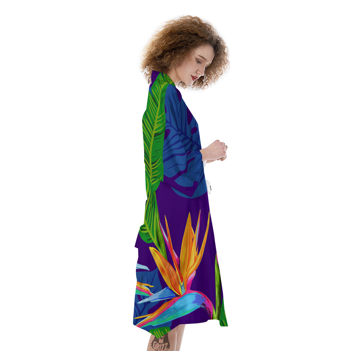 Tropical Leaves Colorful Print Pattern Colorful Kimono-grizzshop