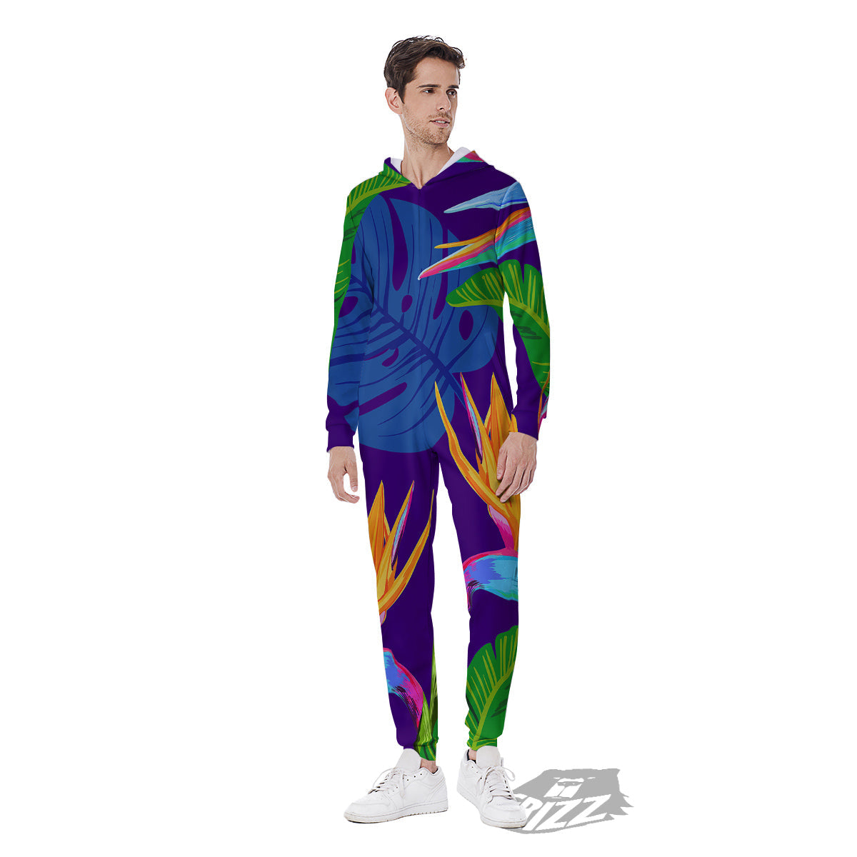 Tropical Leaves Colorful Print Pattern Colorful Men's Jumpsuit-grizzshop