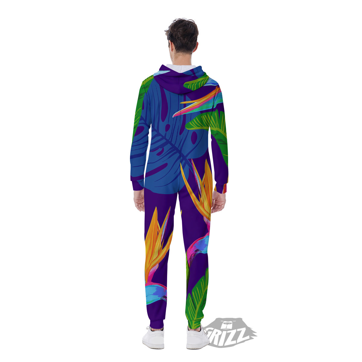 Tropical Leaves Colorful Print Pattern Colorful Men's Jumpsuit-grizzshop