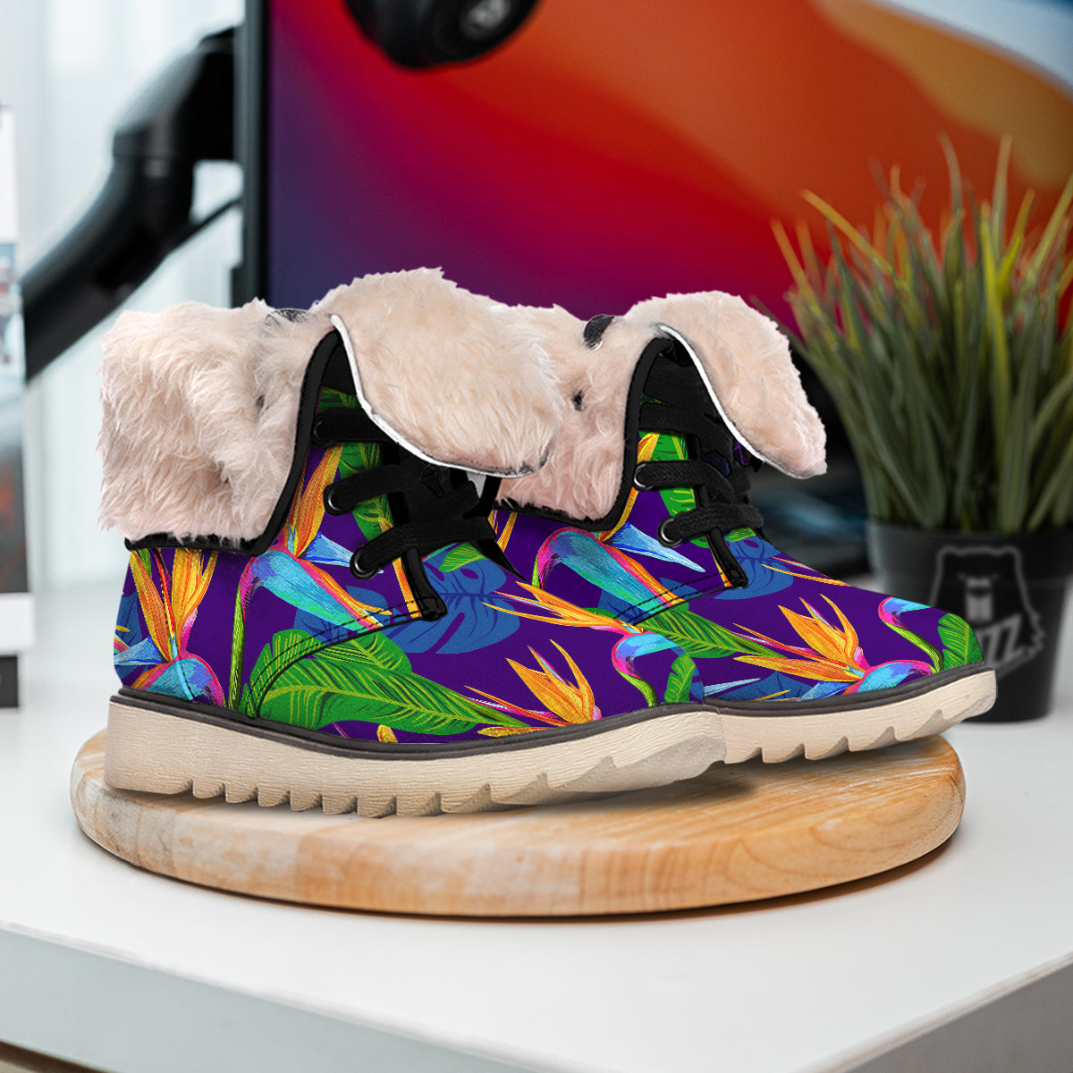 Tropical Leaves Colorful Print Pattern Colorful Snow Boots-grizzshop