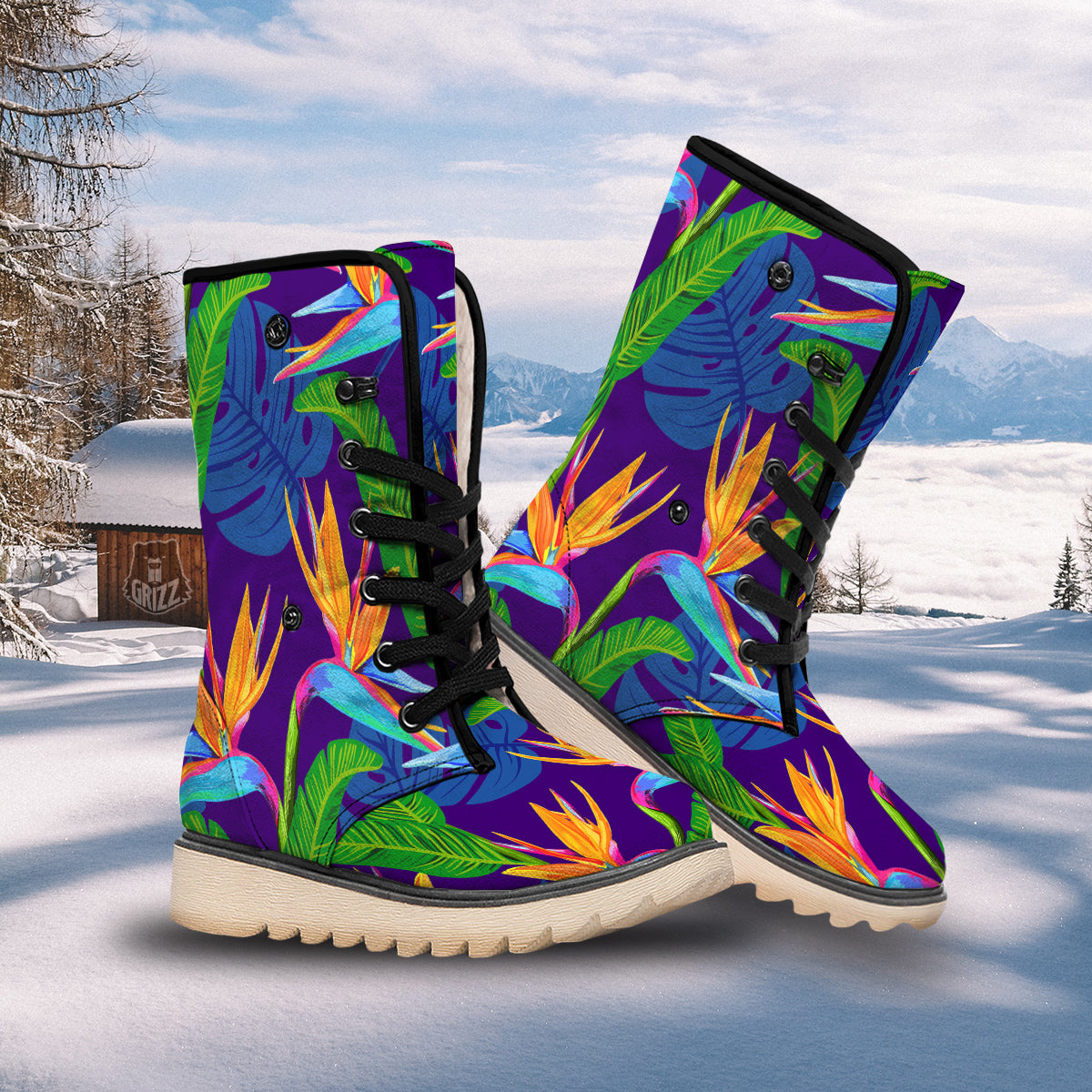 Tropical Leaves Colorful Print Pattern Colorful Snow Boots-grizzshop