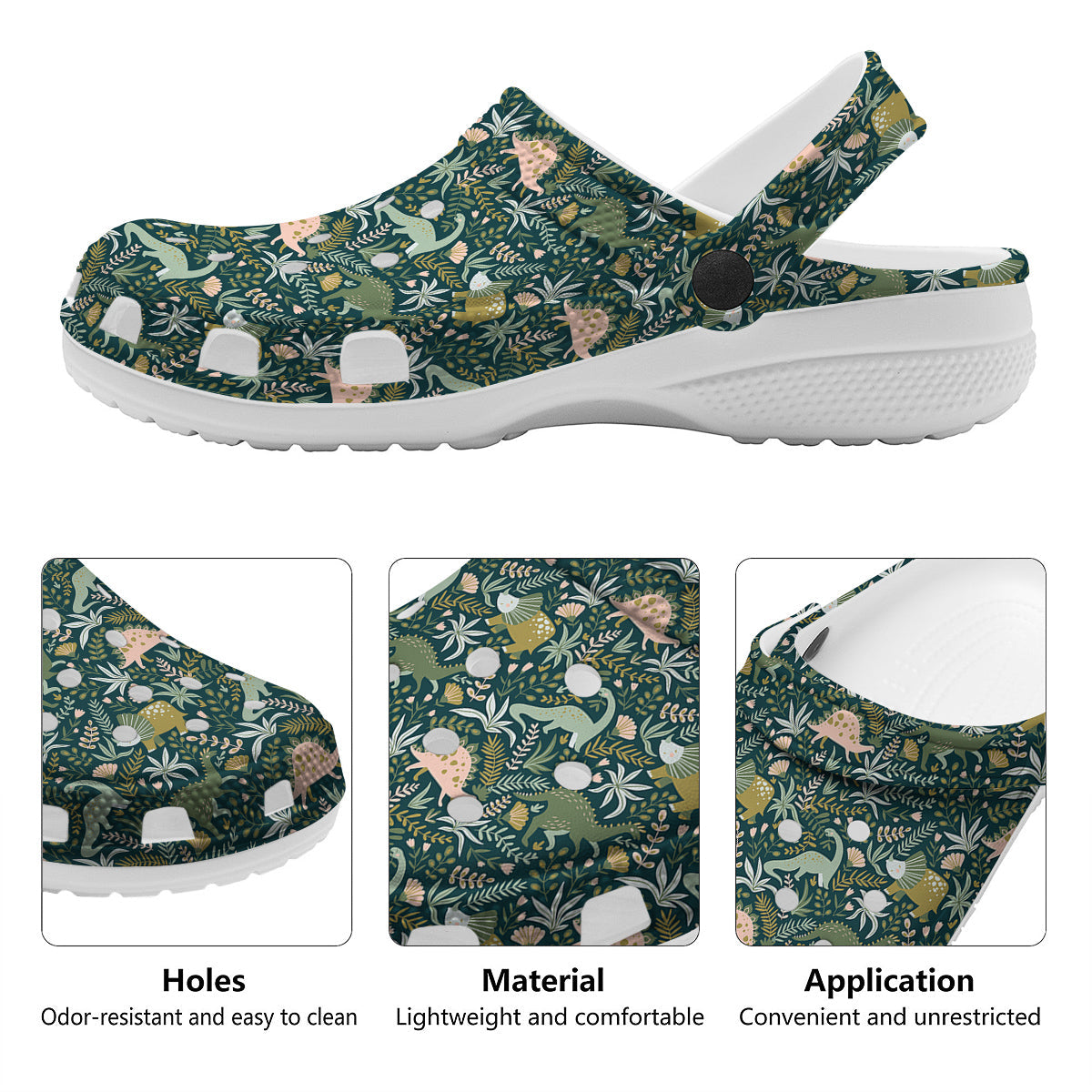 Tropical Leaves Cute Dino Print Pattern Clog-grizzshop