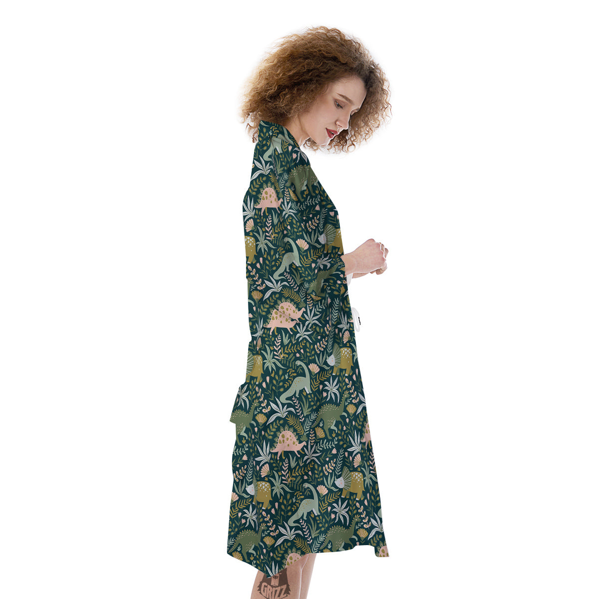 Tropical Leaves Cute Dino Print Pattern Kimono-grizzshop