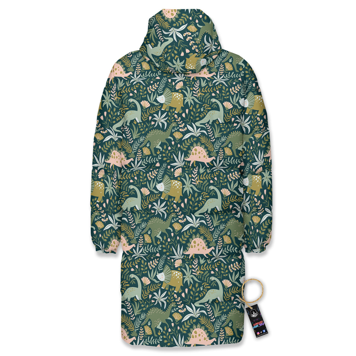 Tropical Leaves Cute Dino Print Pattern Long Down Jacket-grizzshop