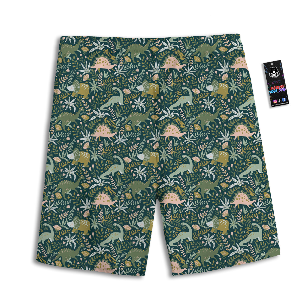 Tropical Leaves Cute Dino Print Pattern Men's Athletic Shorts-grizzshop
