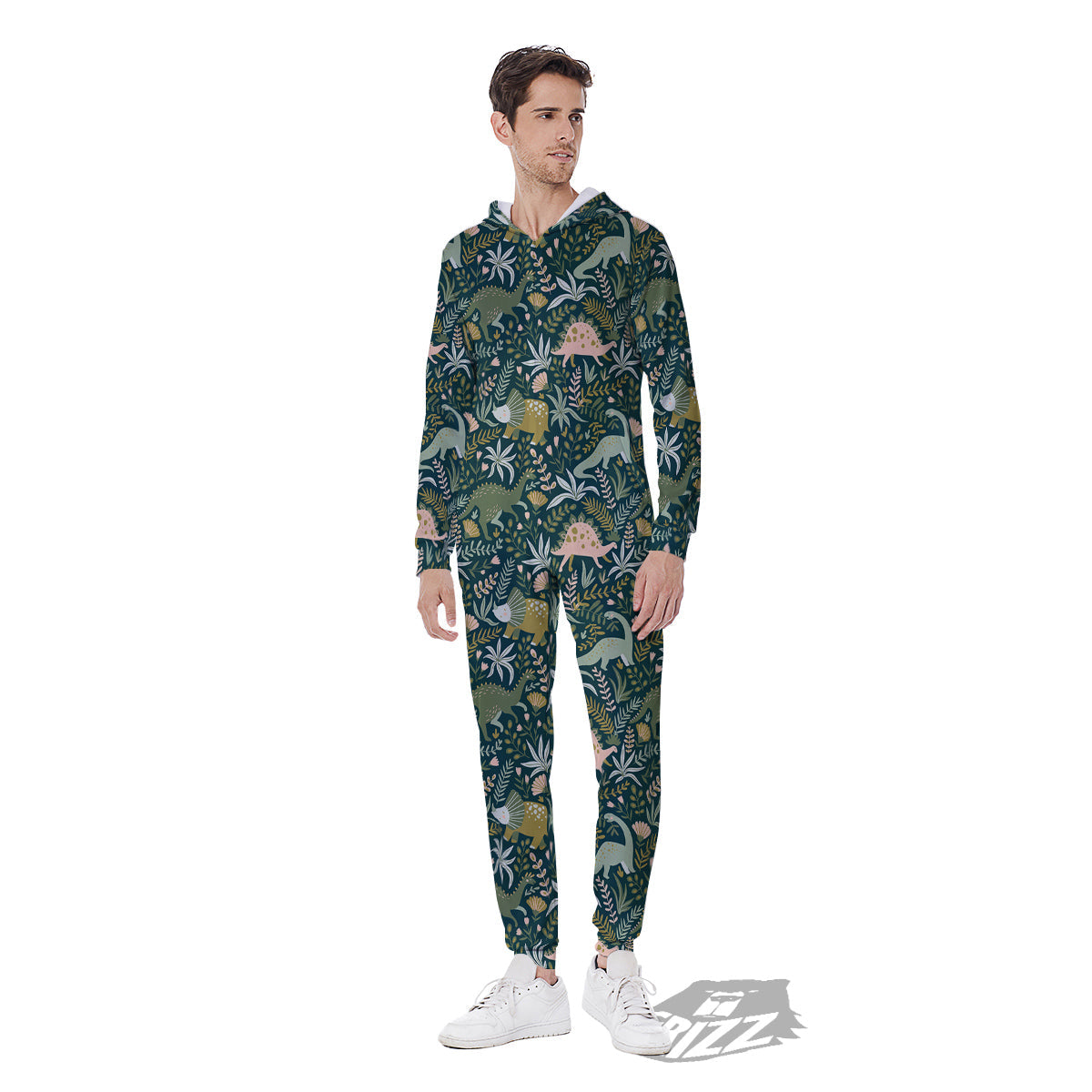 Tropical Leaves Cute Dino Print Pattern Men's Jumpsuit-grizzshop
