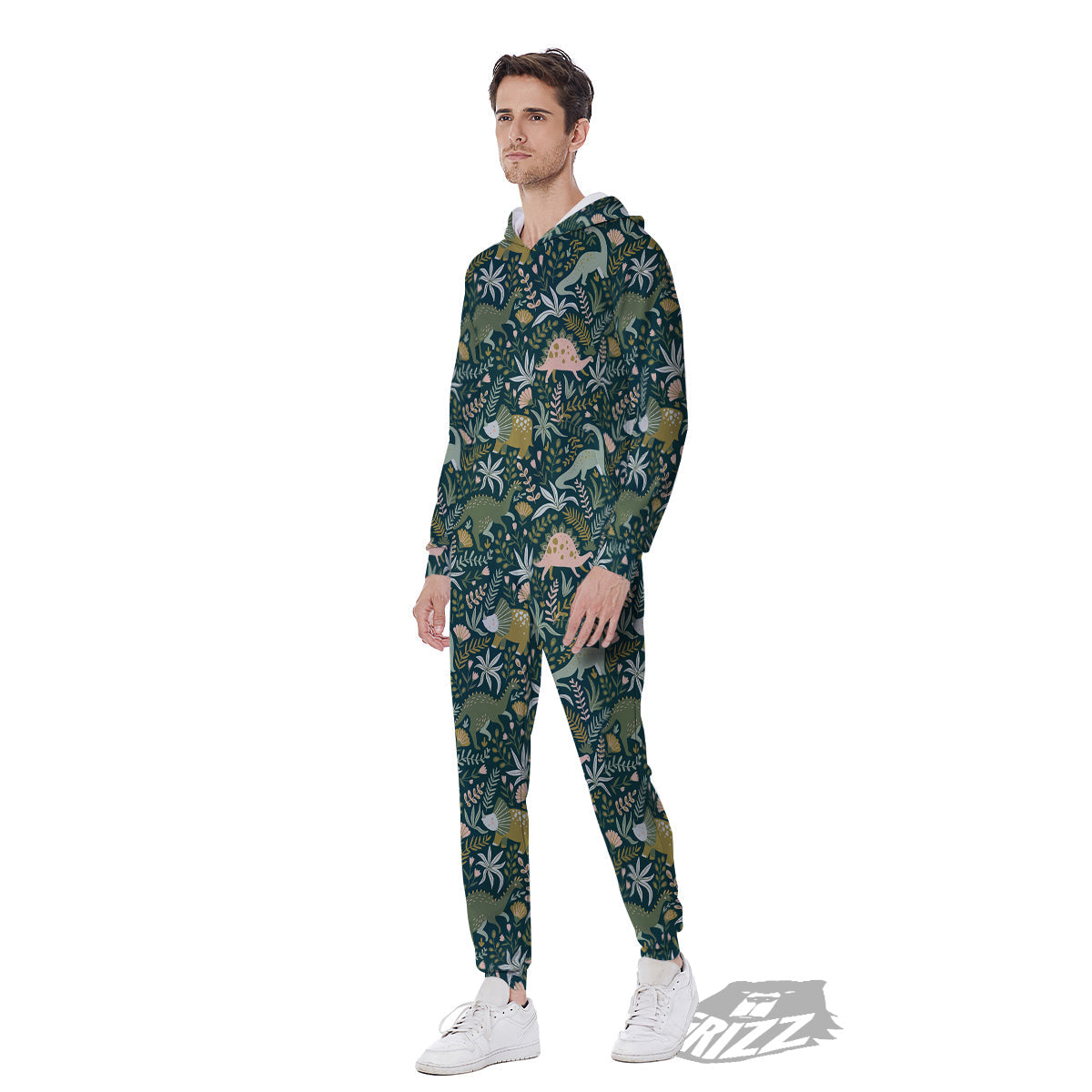 Tropical Leaves Cute Dino Print Pattern Men's Jumpsuit-grizzshop