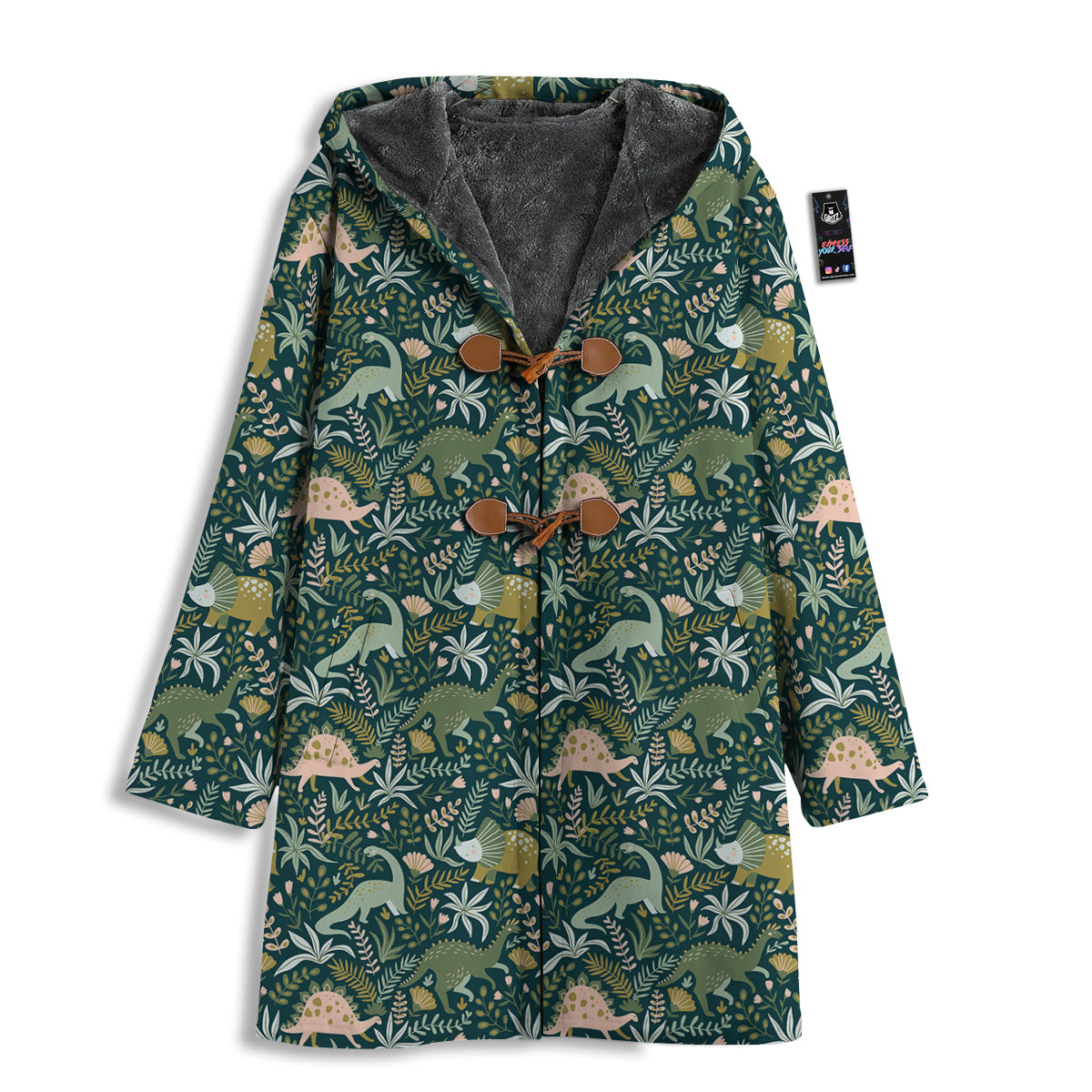 Tropical Leaves Cute Dino Print Pattern Men's Windbreaker Jacket-grizzshop