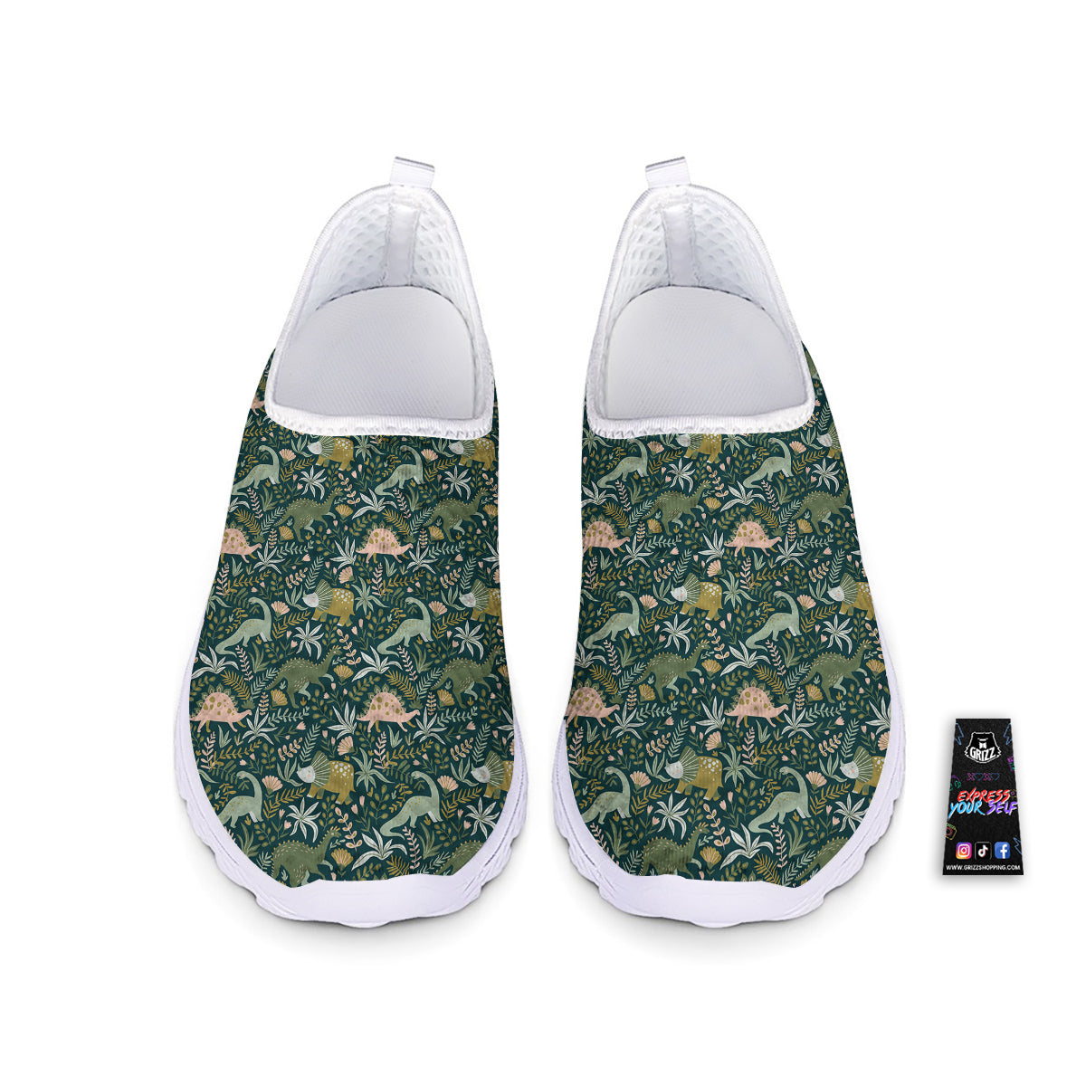 Tropical Leaves Cute Dino Print Pattern Nurse Shoes-grizzshop