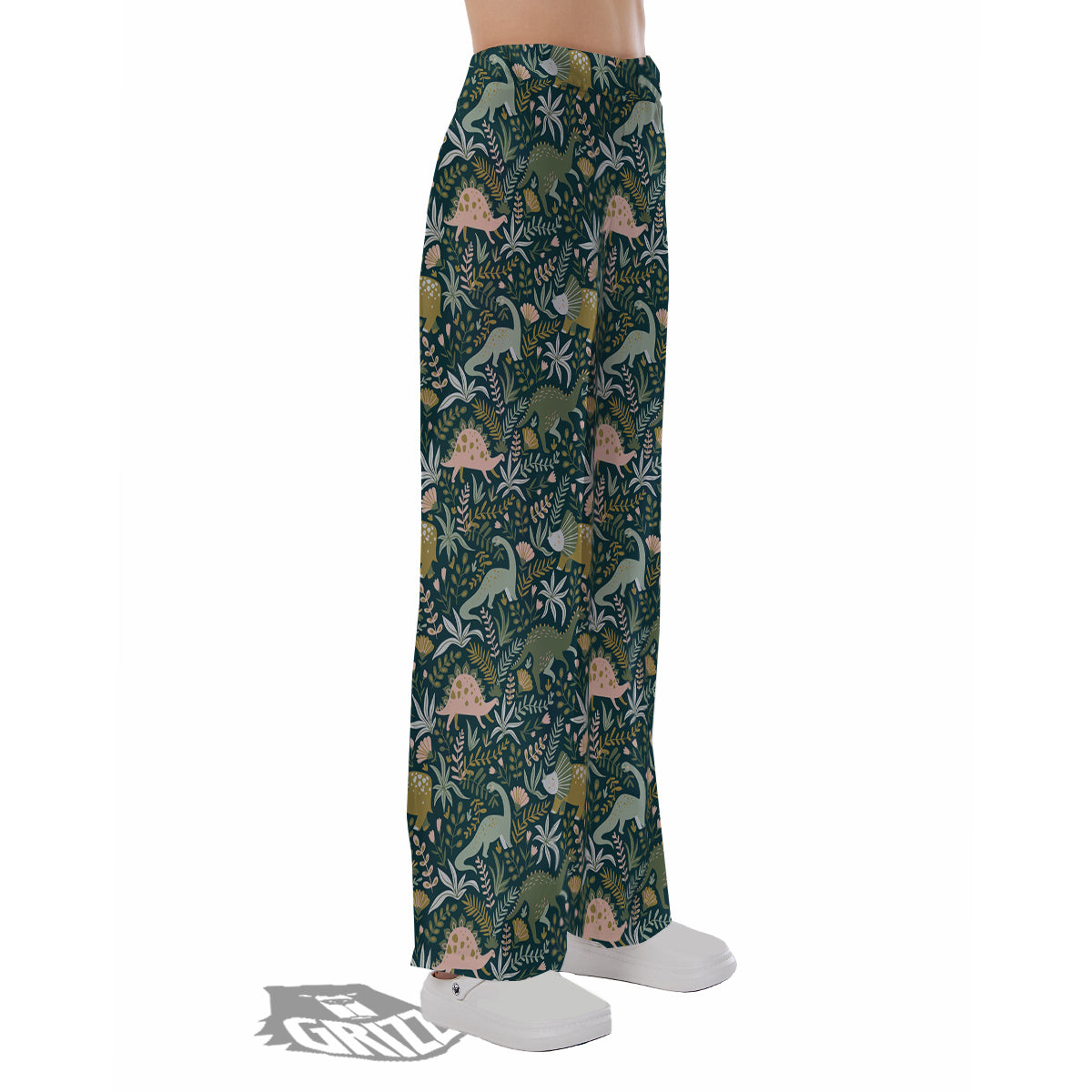Tropical Leaves Cute Dino Print Pattern Pajama Pants-grizzshop