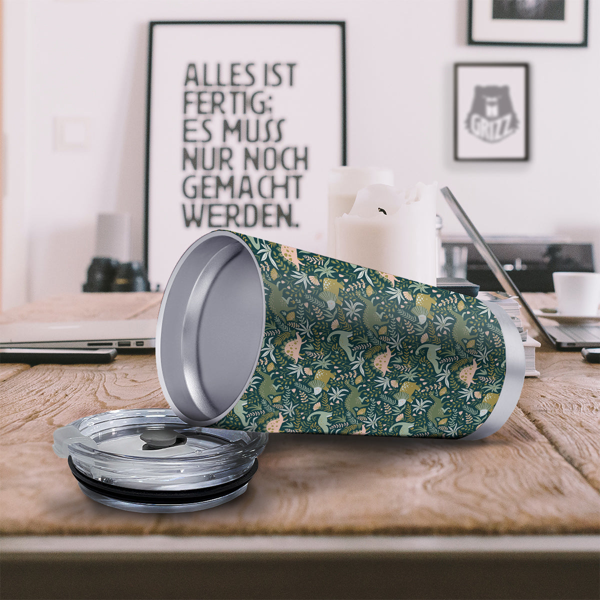 Tropical Leaves Cute Dino Print Pattern Tumbler-grizzshop