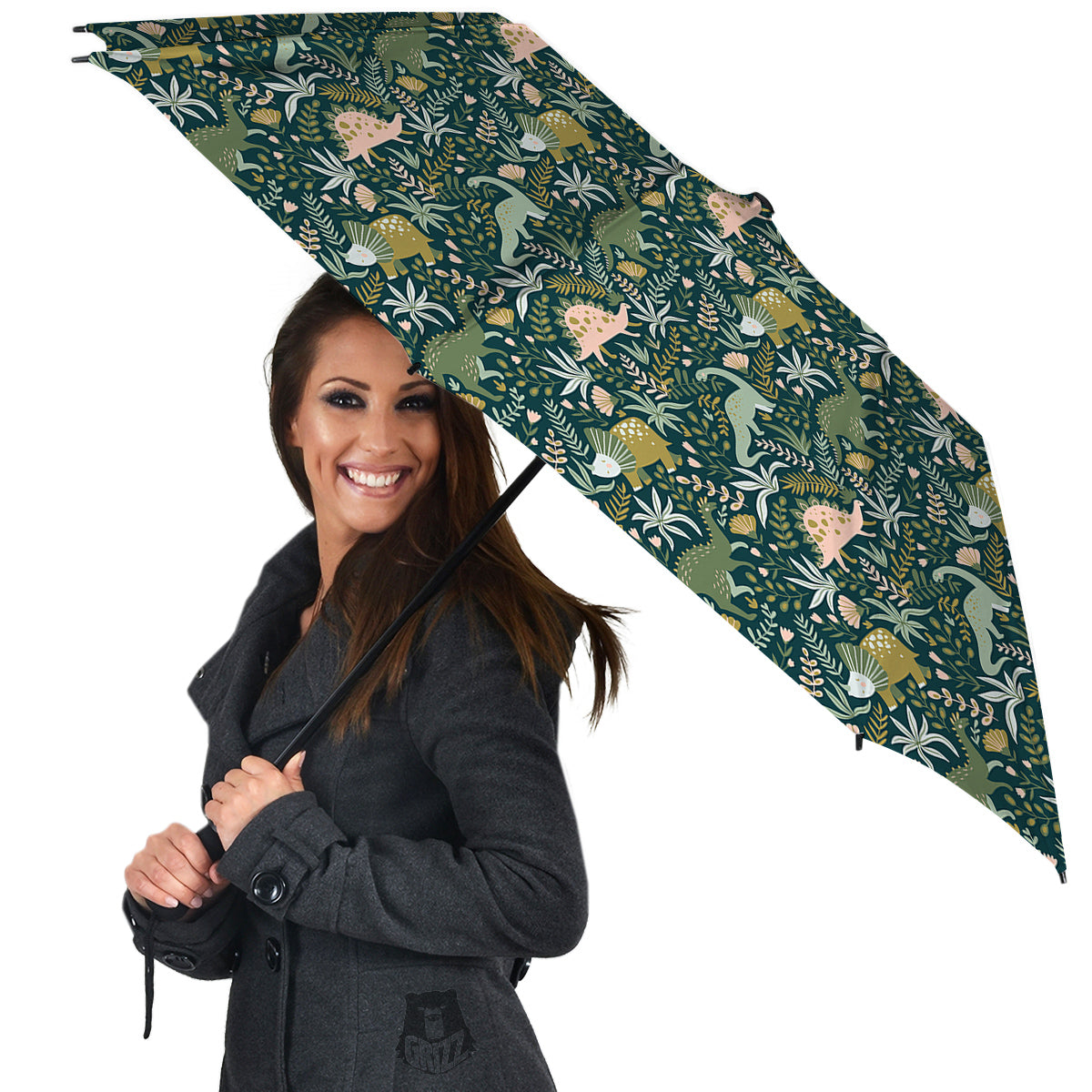 Tropical Leaves Cute Dino Print Pattern Umbrella-grizzshop