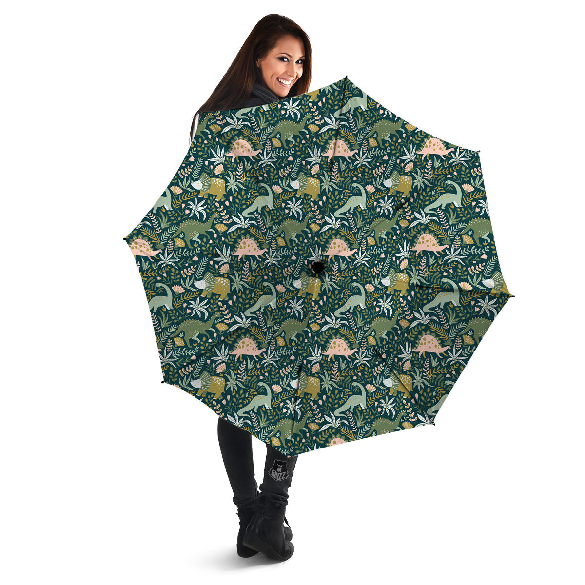 Tropical Leaves Cute Dino Print Pattern Umbrella-grizzshop