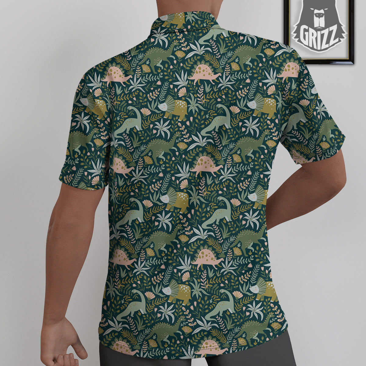 Tropical Leaves Cute Dino Print Pattern Untucked Shirts-grizzshop