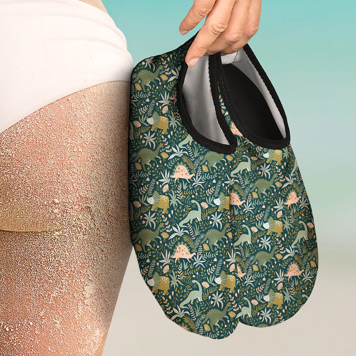 Tropical Leaves Cute Dino Print Pattern Water Shoes-grizzshop