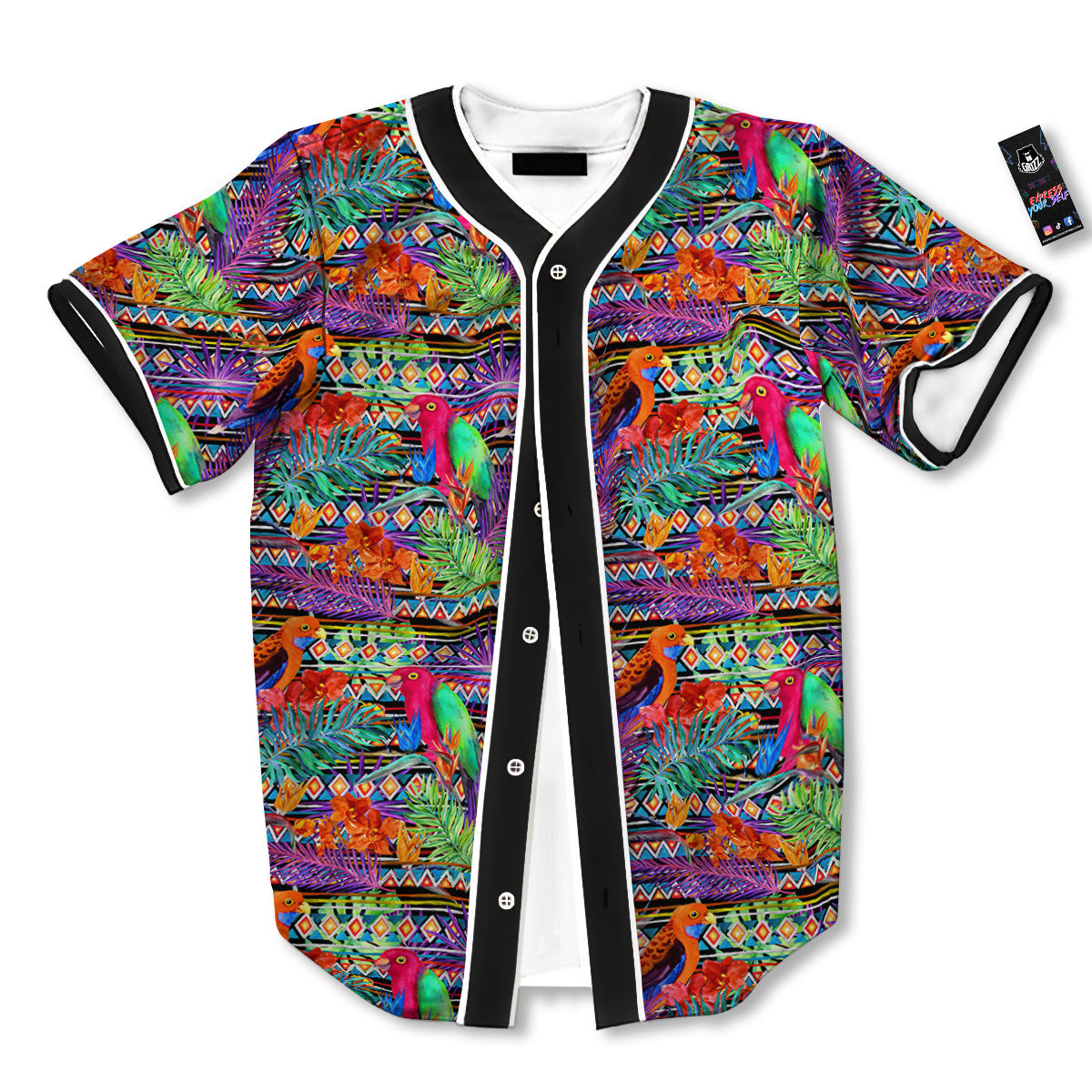 Tropical Leaves Exotic Bird Aztec Print Pattern Baseball Jersey-grizzshop