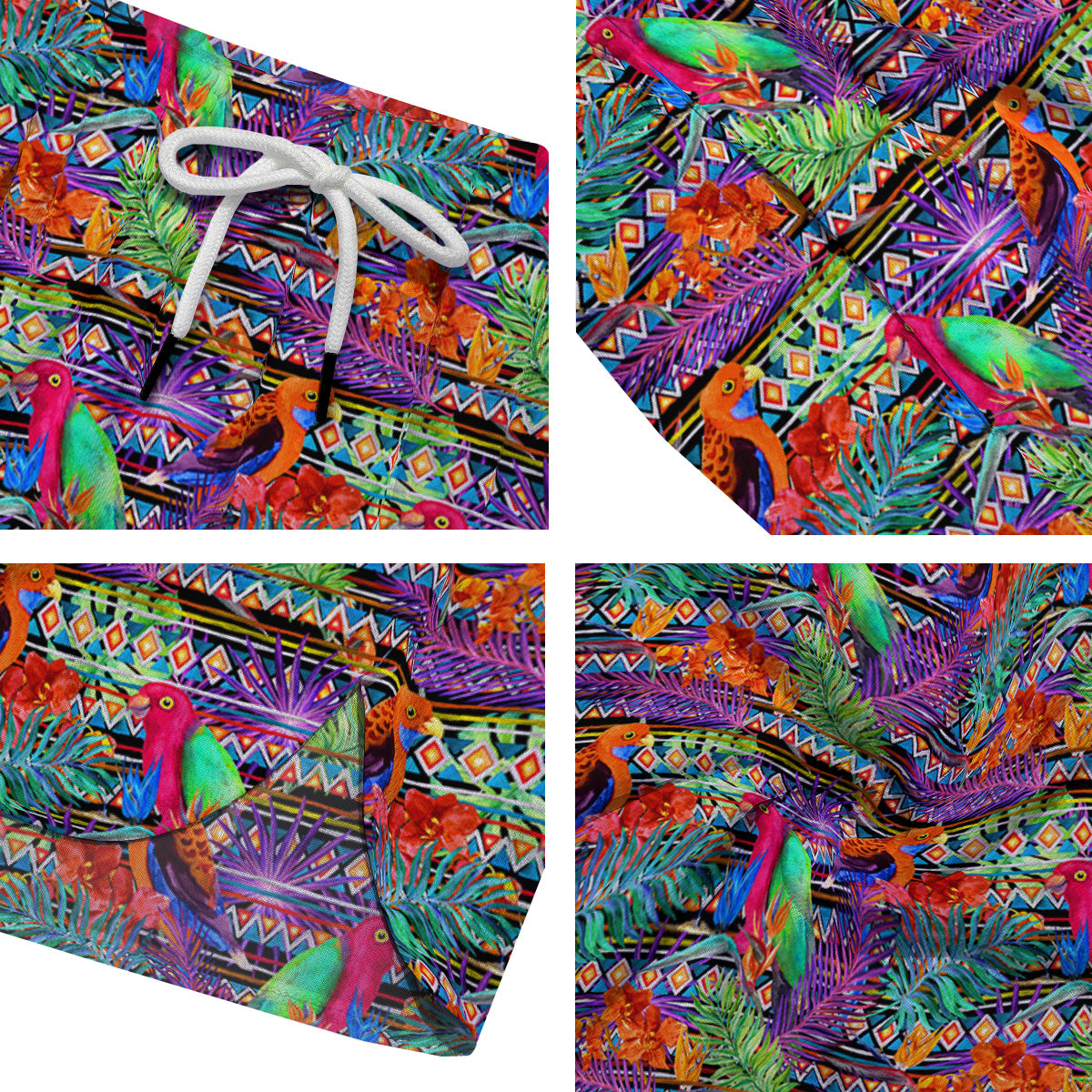 Tropical Leaves Exotic Bird Aztec Print Pattern Men's Running Shorts-grizzshop